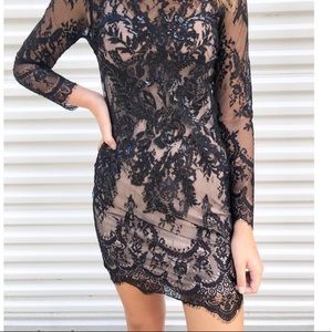 Express Sequence Long sleeve Lace Black Dress